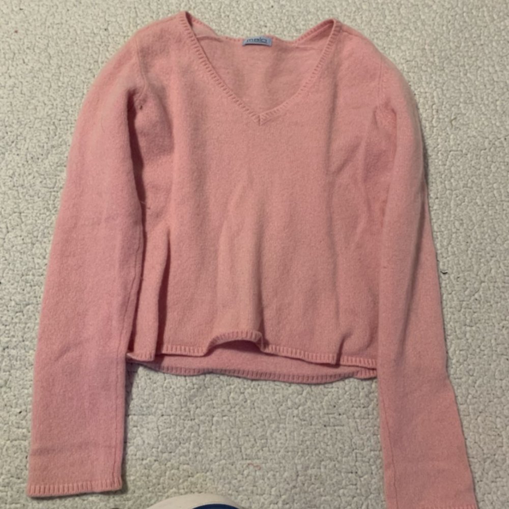 Malo Cropped Pink Cashmere Long-Sleeve V-Neck Sweater size XS
